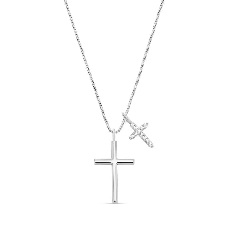 Dainty Double Cross Layered Necklace | Cubic Zirconia Accent | Minimalist Christian Jewelry for Women