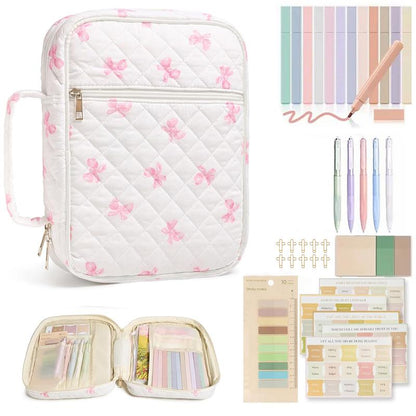 Large Floral Quilted Bible Bag for Women | Study Bible Cover with Handle, Organizer Pockets & Accessories