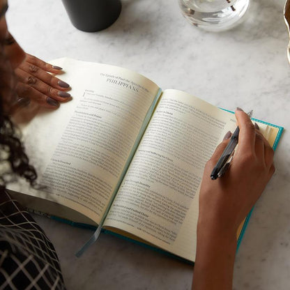 NKJV Journal the Word Bible, Large Print | Hardcover Cloth, Blue Floral Design | Wide-Margin for Notes & Art