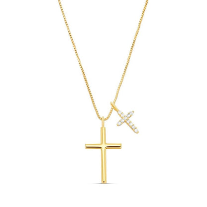 Dainty Double Cross Layered Necklace | Cubic Zirconia Accent | Minimalist Christian Jewelry for Women