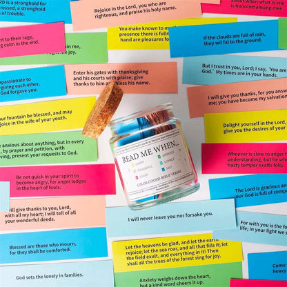 "Read Me When..." Bible Verse Jar | Color-Coded Scripture Cards for Every Emotion & Mood
