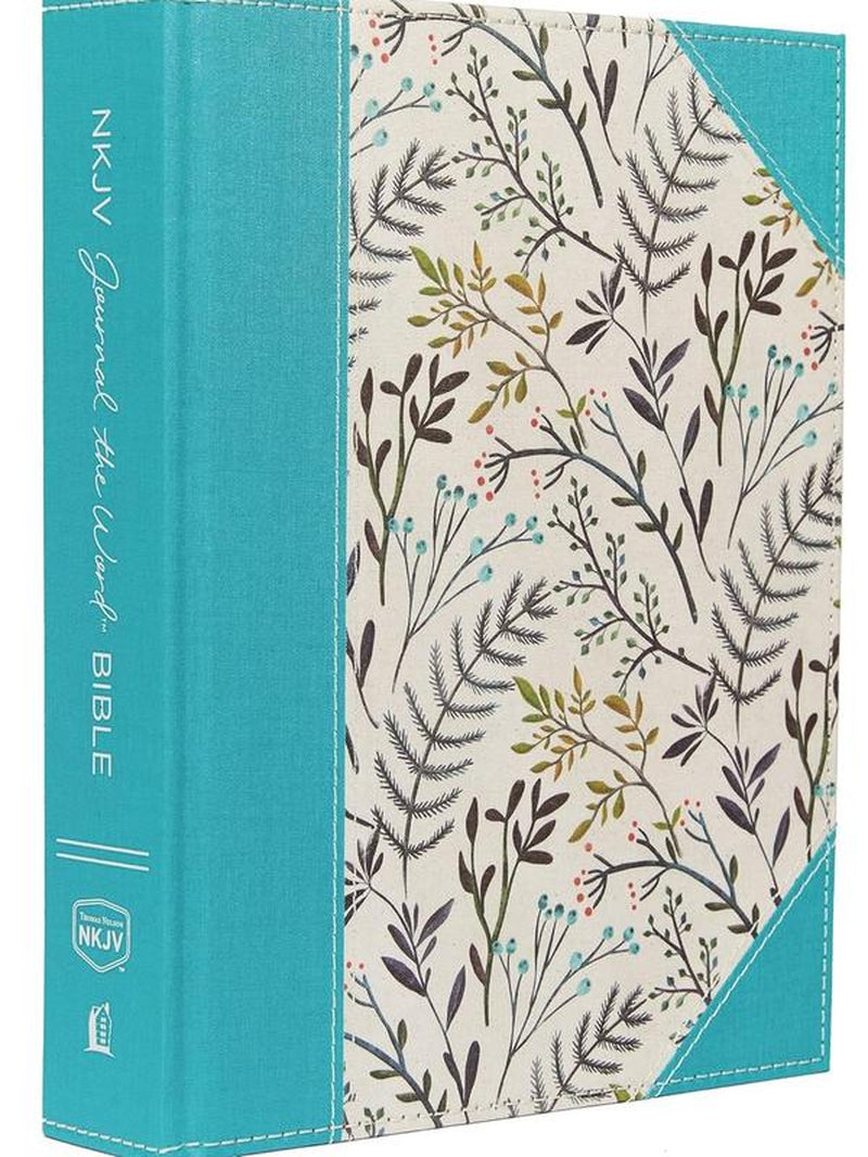 NKJV Journal the Word Bible, Large Print | Hardcover Cloth, Blue Floral Design | Wide-Margin for Notes & Art