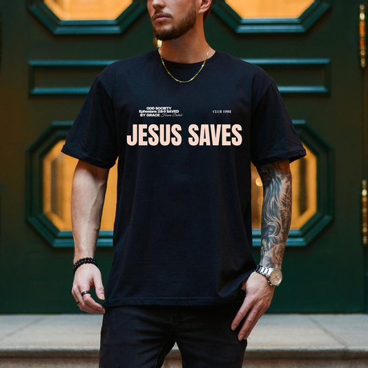 "JESUS SAVES" Streetwear T-Shirt | Comfort Colors Heavyweight Christian Tee | Trendy Faith Apparel | Unisex