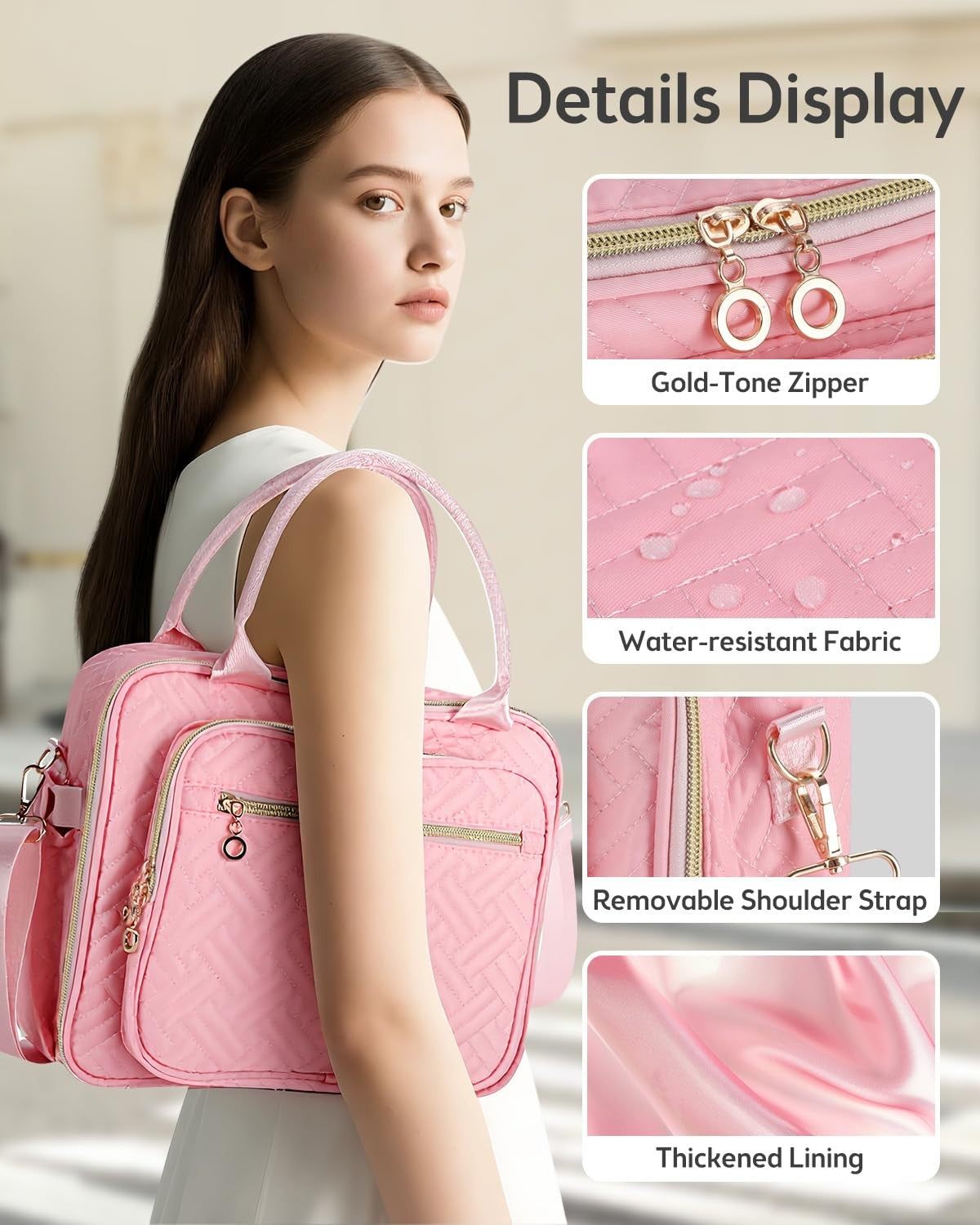 Large Quilted Pink Bible Bag for Women | Study Bible Cover with Shoulder Strap & Organizer Pockets