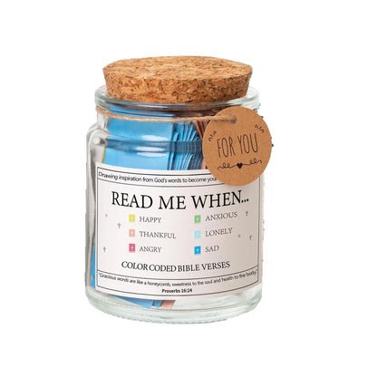 "Read Me When..." Bible Verse Jar | Color-Coded Scripture Cards for Every Emotion & Mood