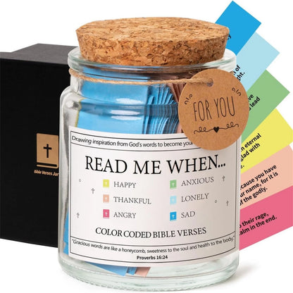 "Read Me When..." Bible Verse Jar | Color-Coded Scripture Cards for Every Emotion & Mood